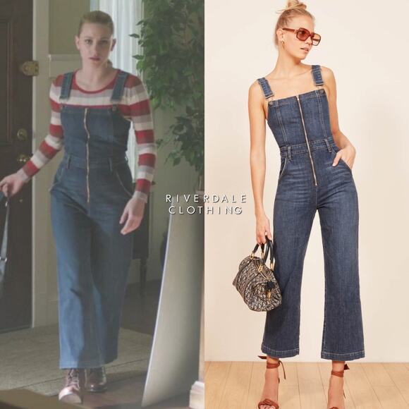 Reformation Jenny Zip Front Denim Jumpsuit Cropped Wide Leg Jean Overalls Kasai - Picture 3 of 13